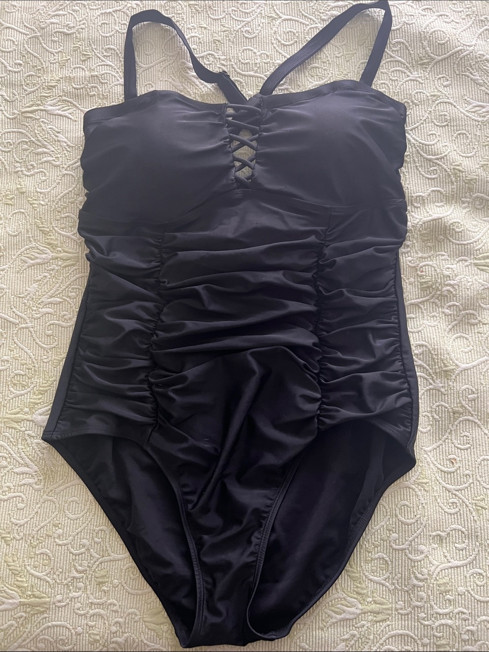 torrid Black Ruche One-Piece Swimsuit with Lace-Up Detail